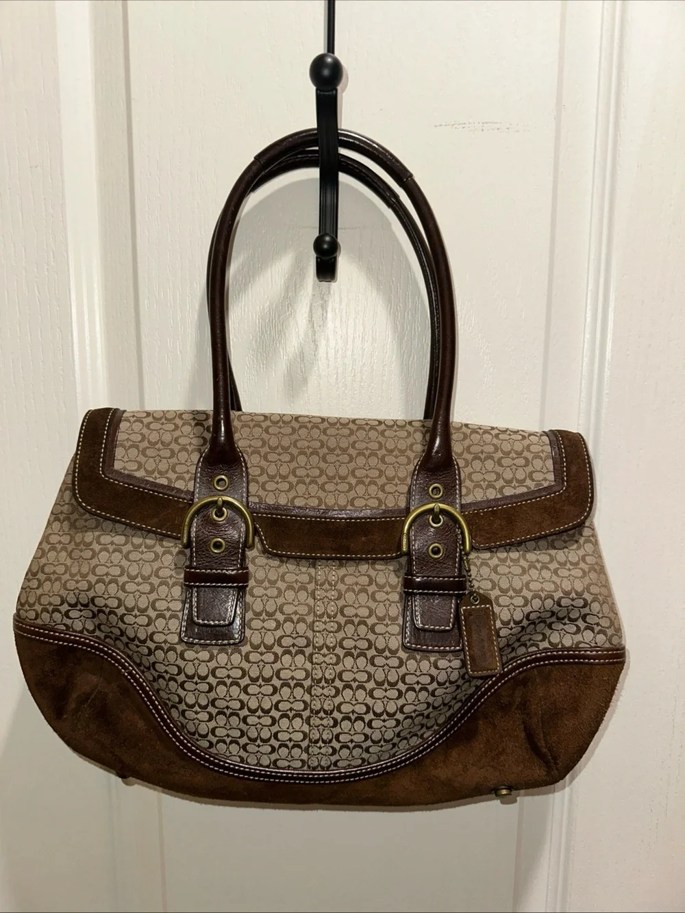 VTG Y2K Coach Purse 7080 Hampton Brown Tan Soho Handbag Signature Leather Buckle